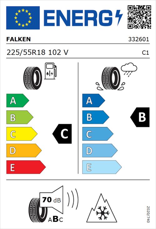 Tyre Label for Falken Euroall Season AS210 225/55R18 102V