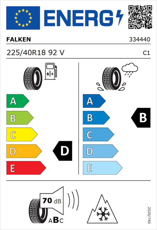 Tyre Label for Falken Euroall Season AS210 225/40R18 92V