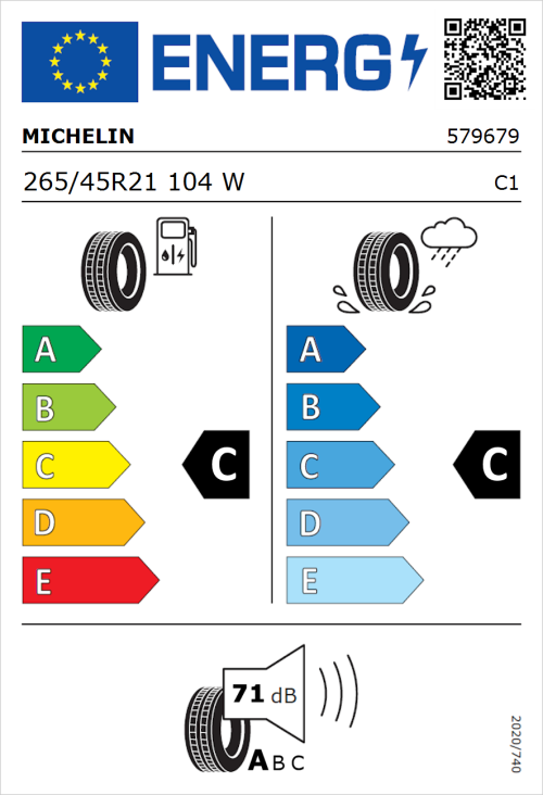 Tyre Label for Michelin Latitude Tour HP 265/45R21 104W