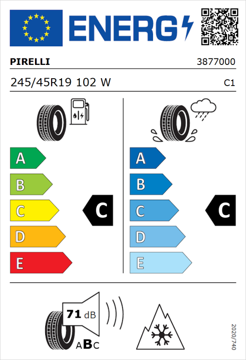 Tyre Label for Pirelli Scorpion Verde All Season 245/45R19 102W