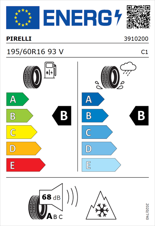 Tyre Label for Pirelli Cinturato All Season 195/60R16 93V
