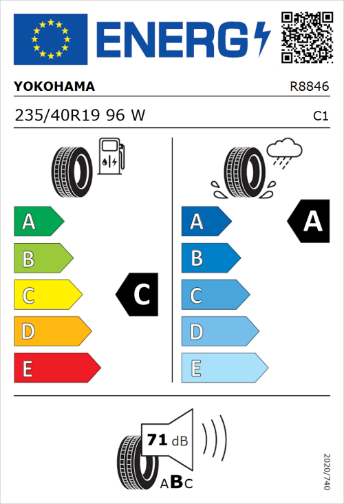 Tyre Label for Yokohama Advan Sport EV V108 235/40R19 96W