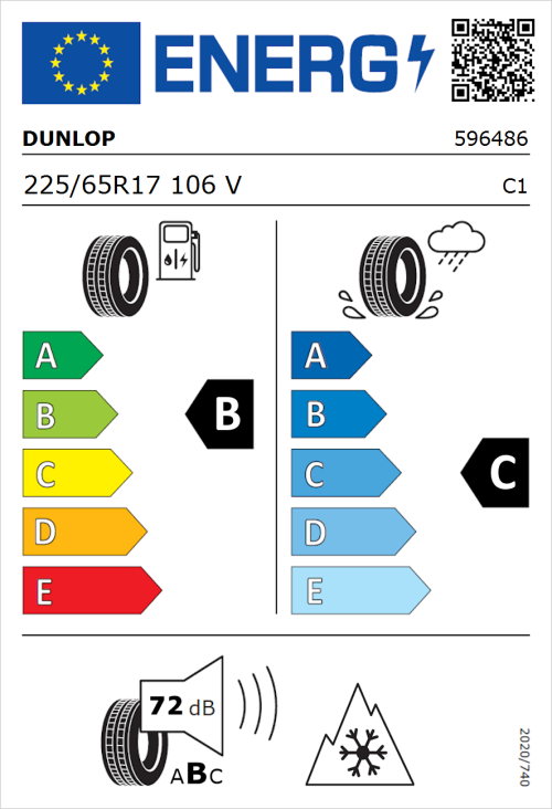 Tyre Label for Dunlop All Season 2 225/65R17 106V