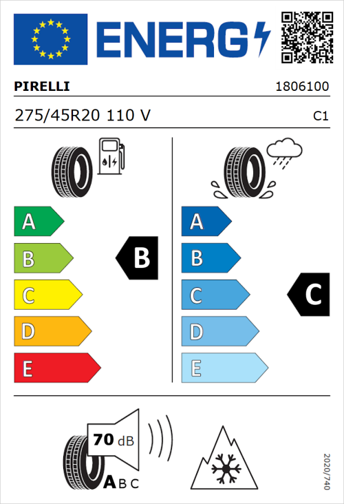 Tyre Label for Pirelli Scorpion Verde All Season 275/45R20 110V