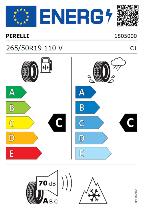 Tyre Label for Pirelli Scorpion Verde All Season 265/50R19 110V
