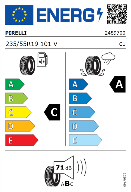 Tyre Label for Pirelli Scorpion Verde RFT 235/55R19 101V