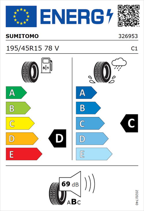 Tyre Label for Sumitomo BC100 195/45R15 78V